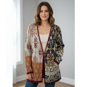 Neiman Marcus Cardigan Cotton Blend Jewel Tone Long Sweater Womens Size M